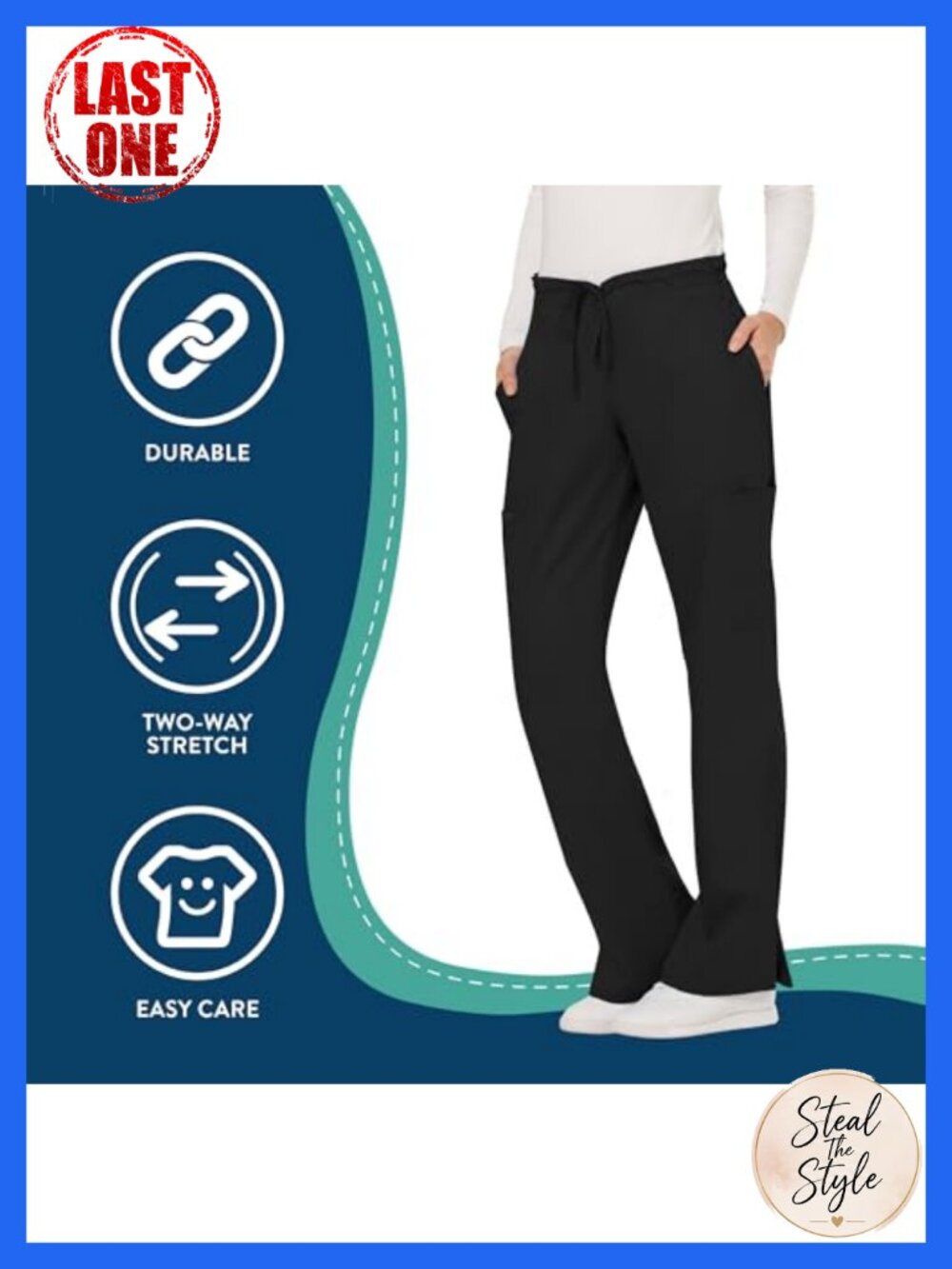 Cherokee Mid Rise Moderate Flare Drawstring Scrub Pants - Picture 4 of 6